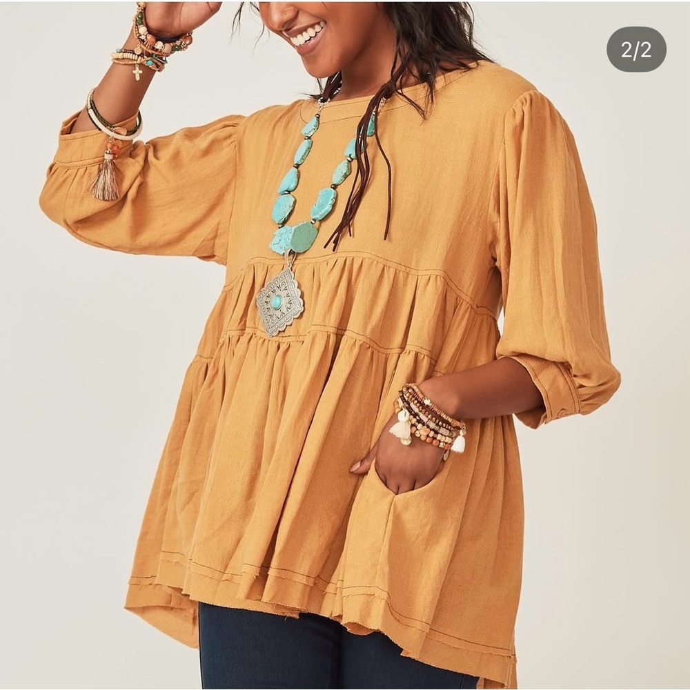 Three Bird Nest oversized yellow blouse size Large